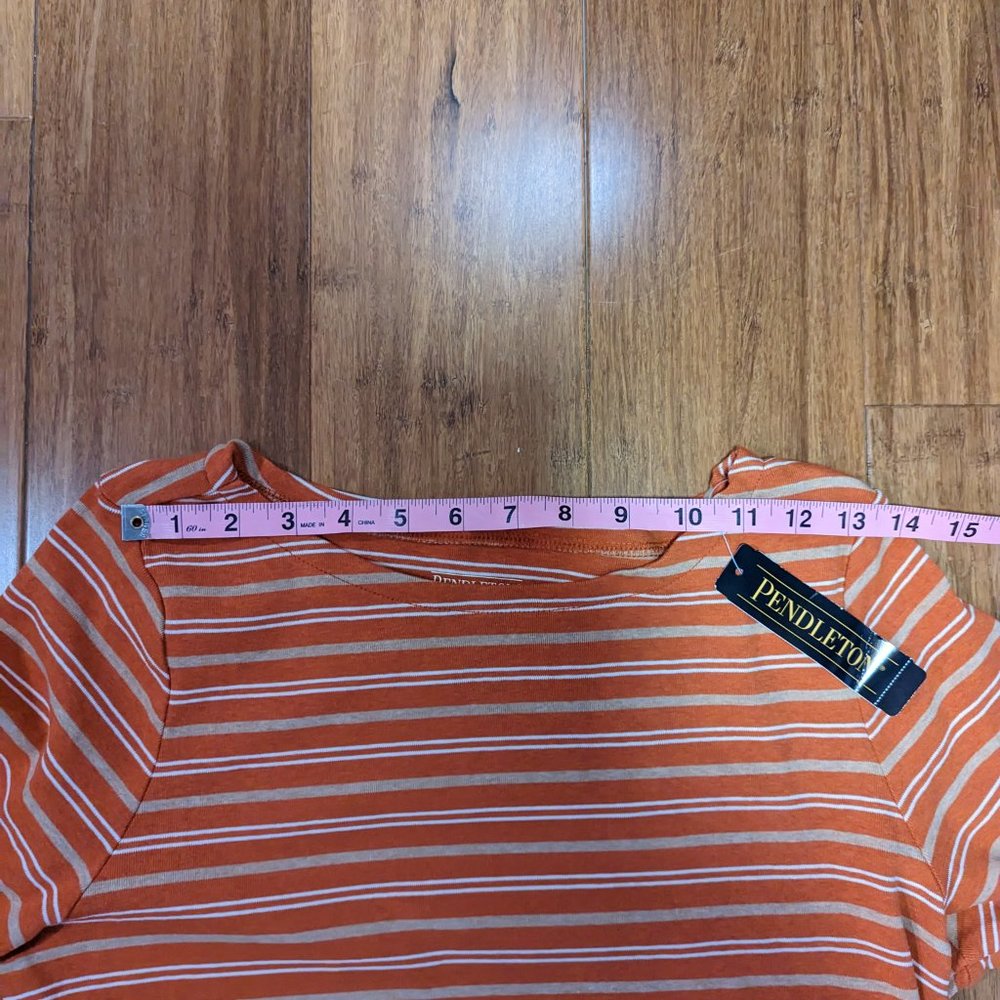 Pendleton Rusty Orange Striped 3/4 Sleeve Top Size Medium - Picture 9 of 12